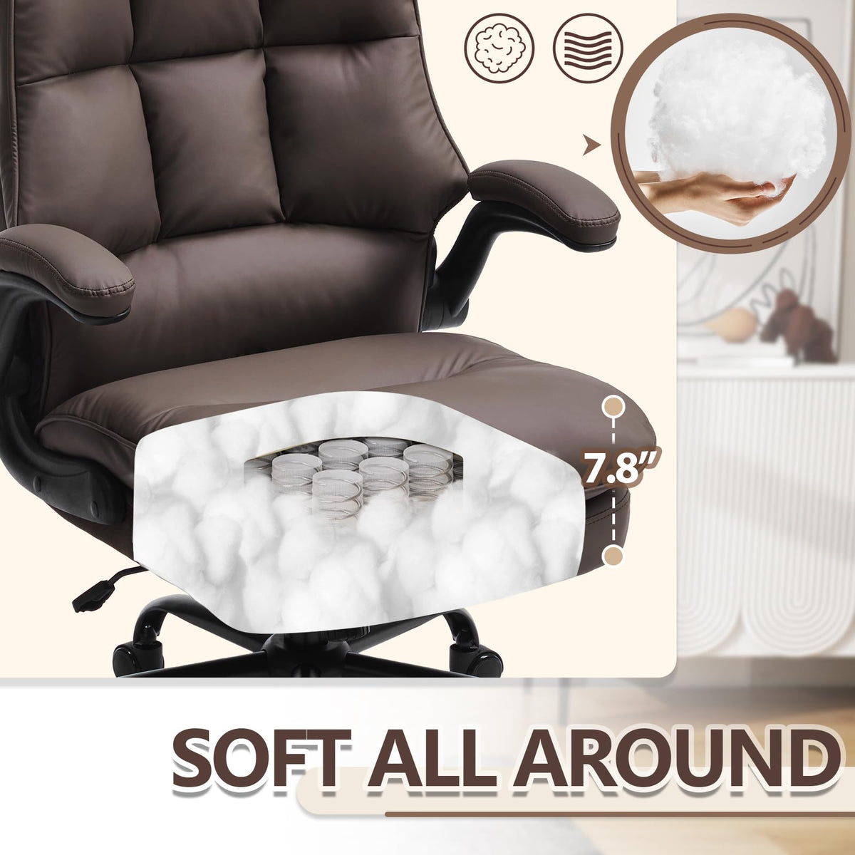 Brown Ergonomic Office Chair with Flip-up Armrests A370327