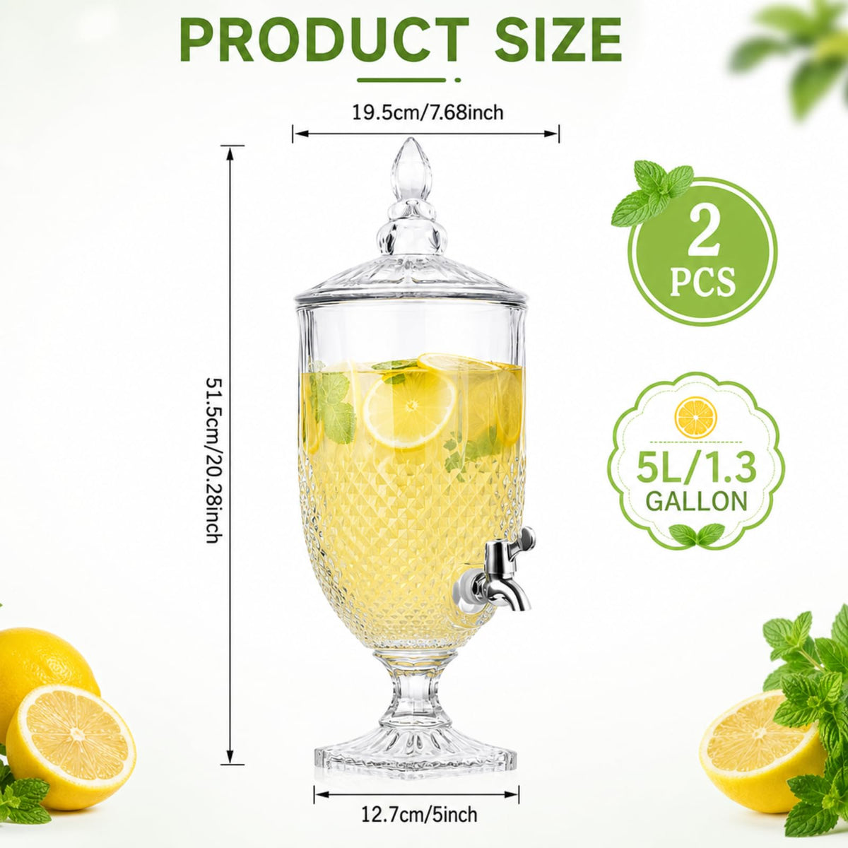 2 Pieces 1.3 Gallon Glass Drink Dispensers with Stand and Spigot E486730