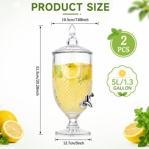 2 Pieces 1.3 Gallon Glass Drink Dispensers with Stand and Spigot E486730