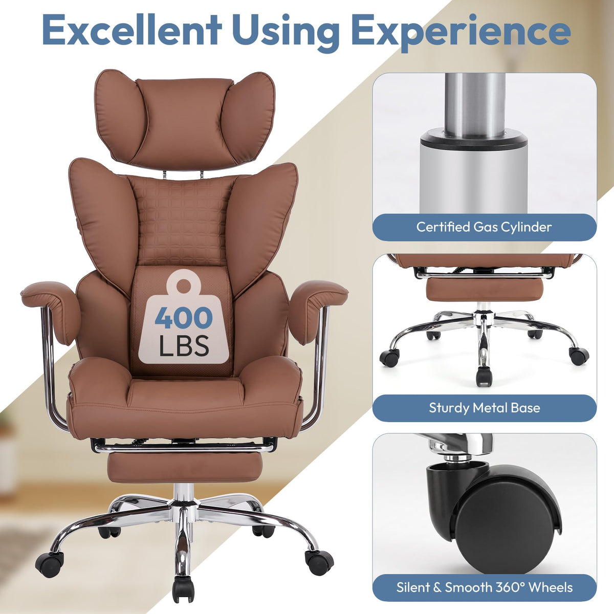 Brown Ergonomic Executive Office Chair with Footrest B798137