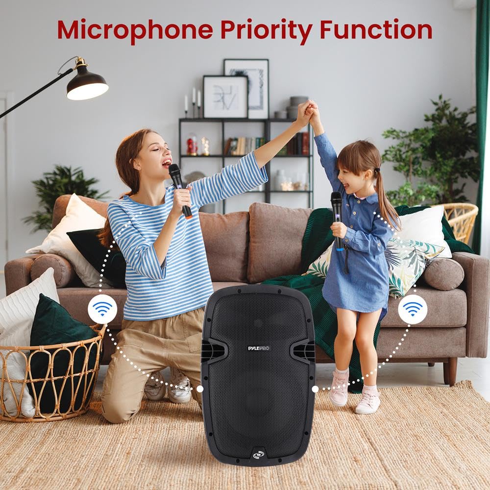 1000W Bluetooth PA System Speakers with 10 Inch Subwoofer and USB, Black O7060
