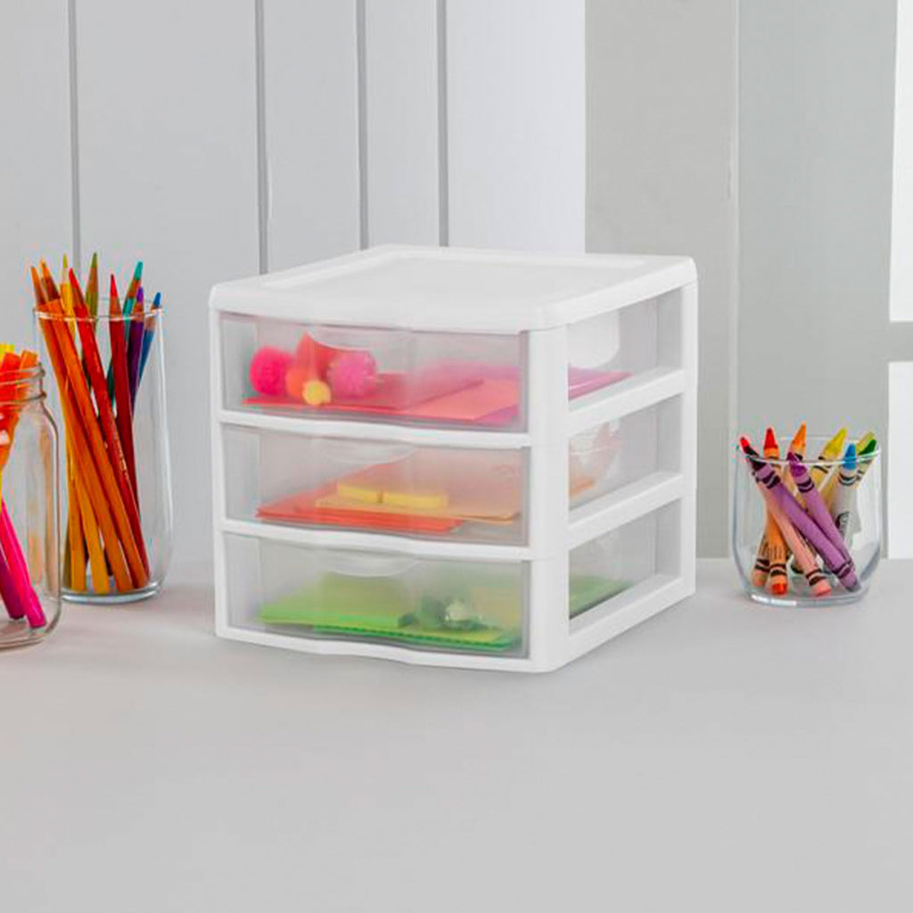 White Plastic 3 Drawer Desktop Storage Unit E60584