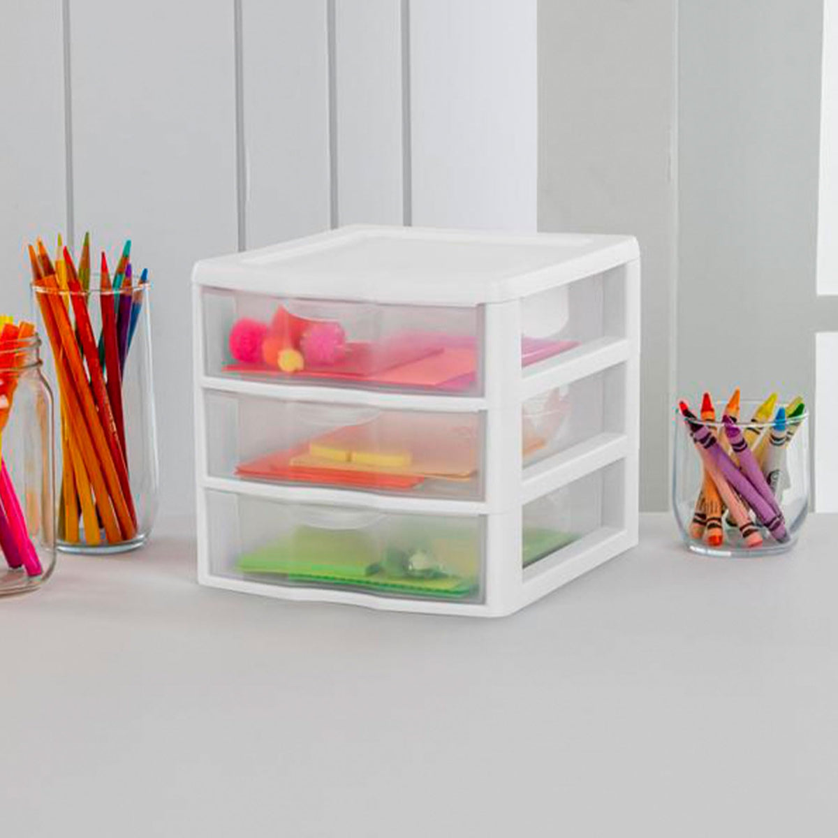 White Plastic 3 Drawer Desktop Storage Unit E60584