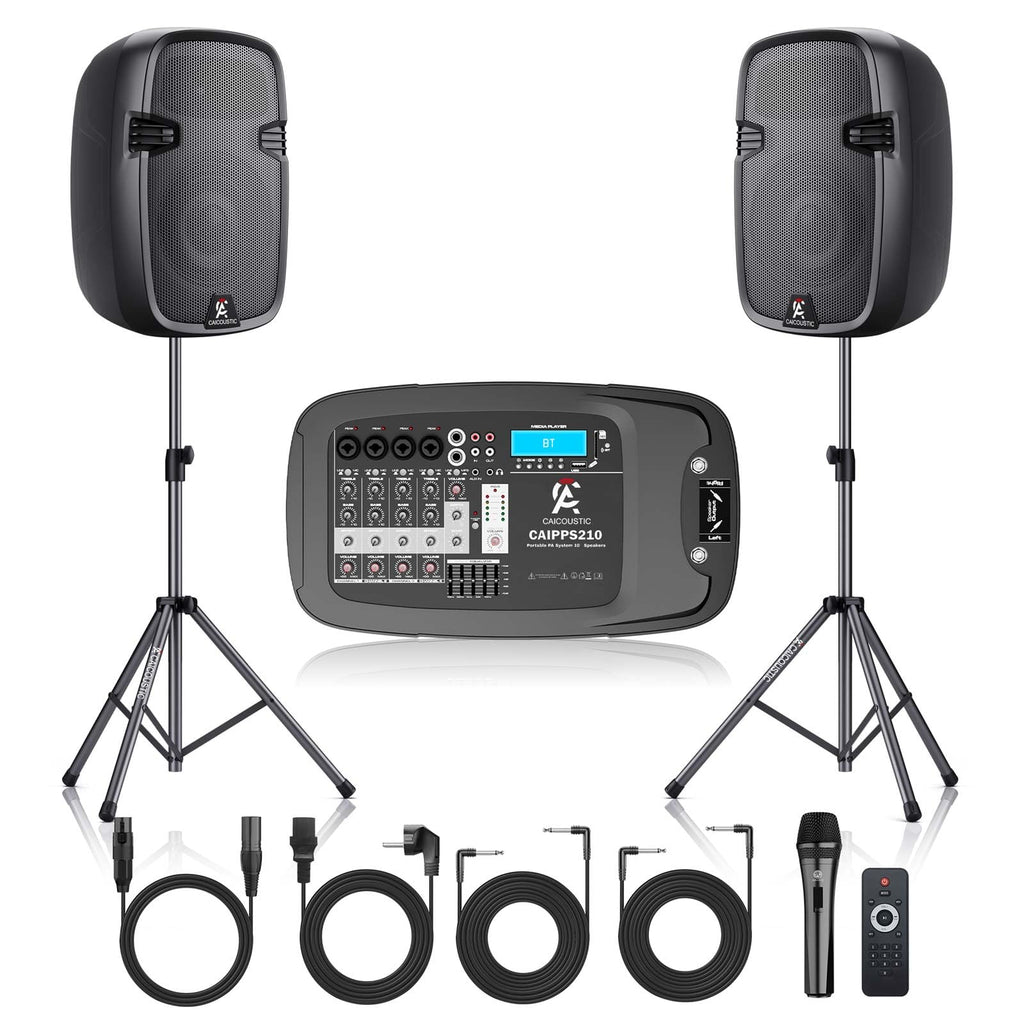 Portable 8-Channel PA System with Bluetooth and 2 Speaker Stands S176