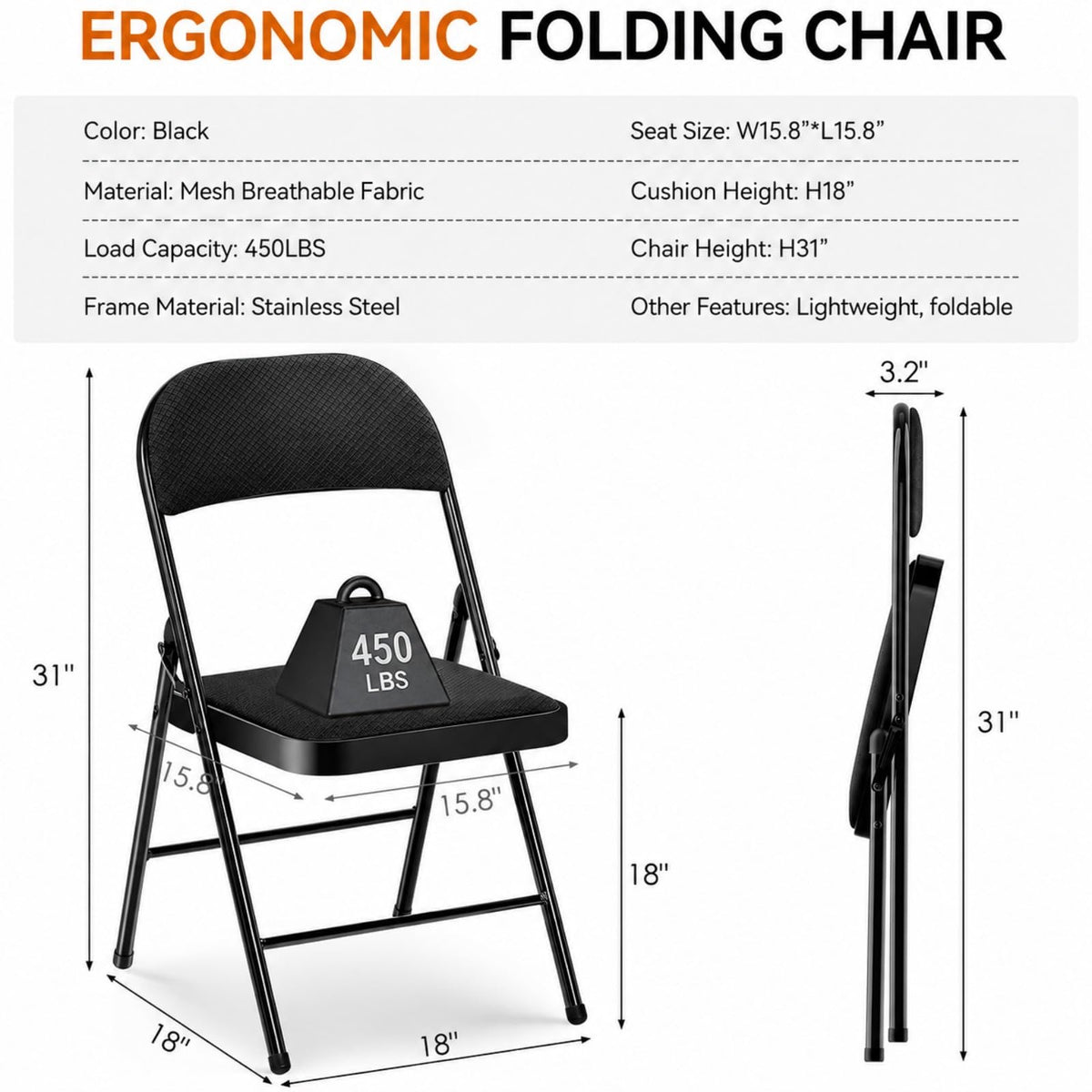 Folding Chairs with Cushion 10 Pack Black X289801