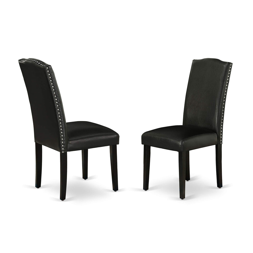 5 Piece Round Dining Table Set with 4 Black Faux Leather Chairs H9259