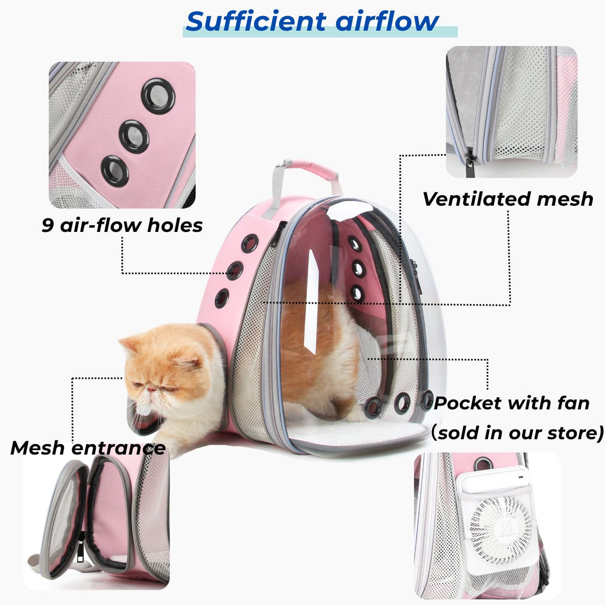 Expandable Cat Backpack with Mini Fan Q1649
