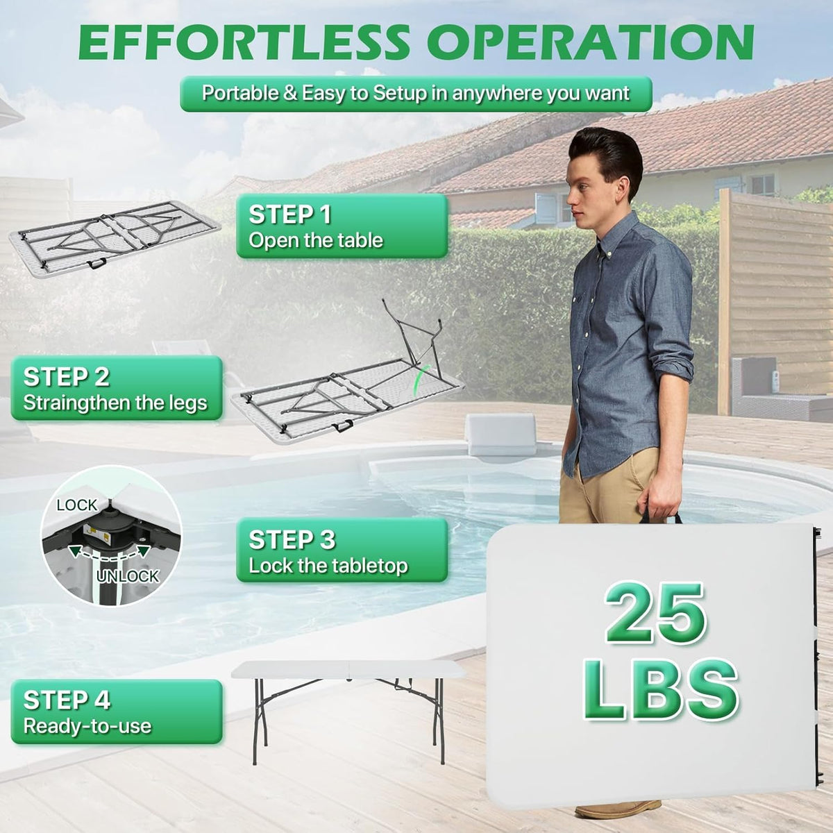 6 Ft White Folding Plastic Table W5913