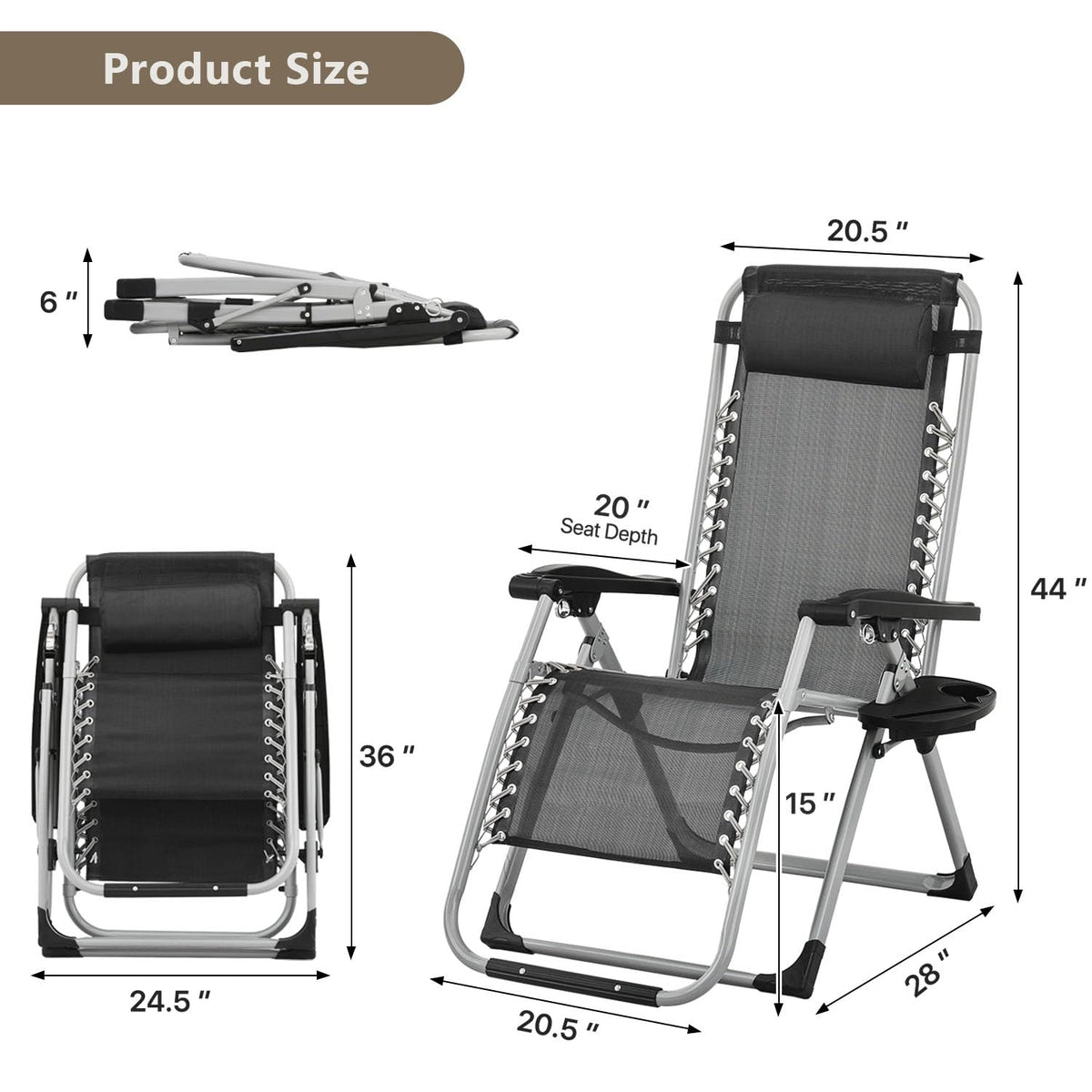 Zero Gravity Lounge Chair Black S763