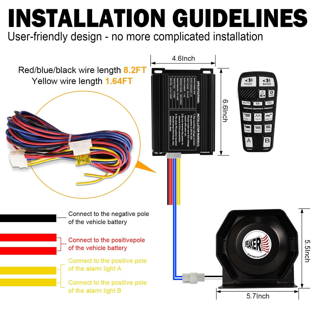 200W Multi-Tone Emergency Car Siren Speaker PA System Kit N1280