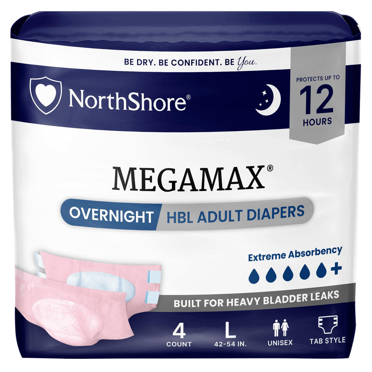 Large Adult Diapers with Tabs, Pink, 4 Count W36238