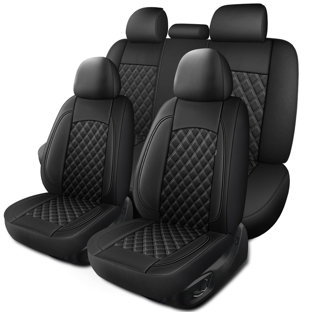 Black Nappa Leather Car Seat Covers Full Set A3981