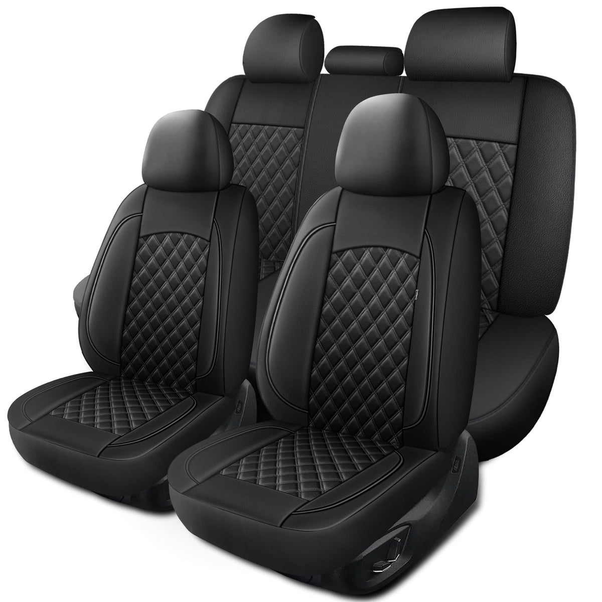 Black Nappa Leather Car Seat Covers Full Set A3981