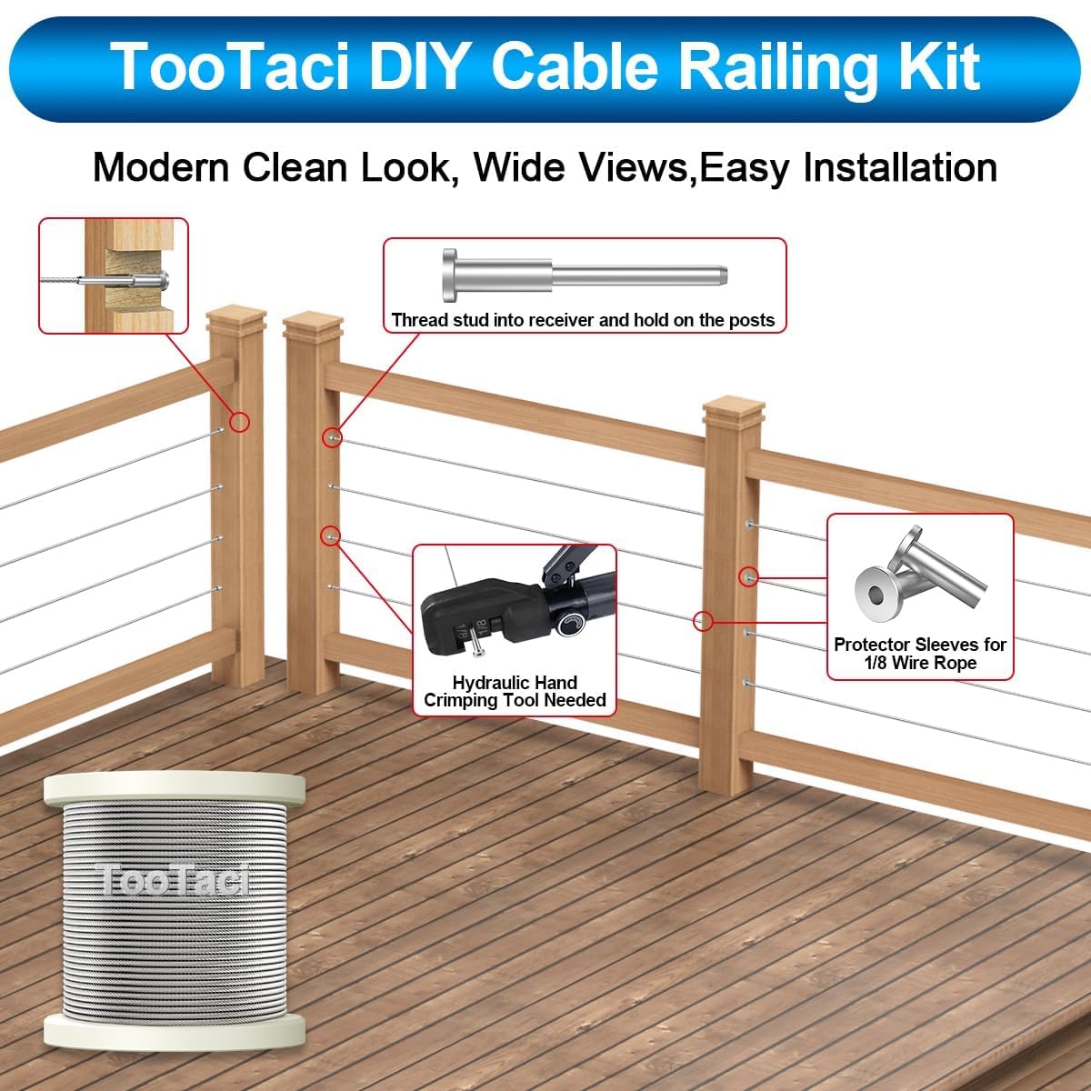 60 Pack T316 Stainless Steel 1/8" Cable Railing Kit K36566