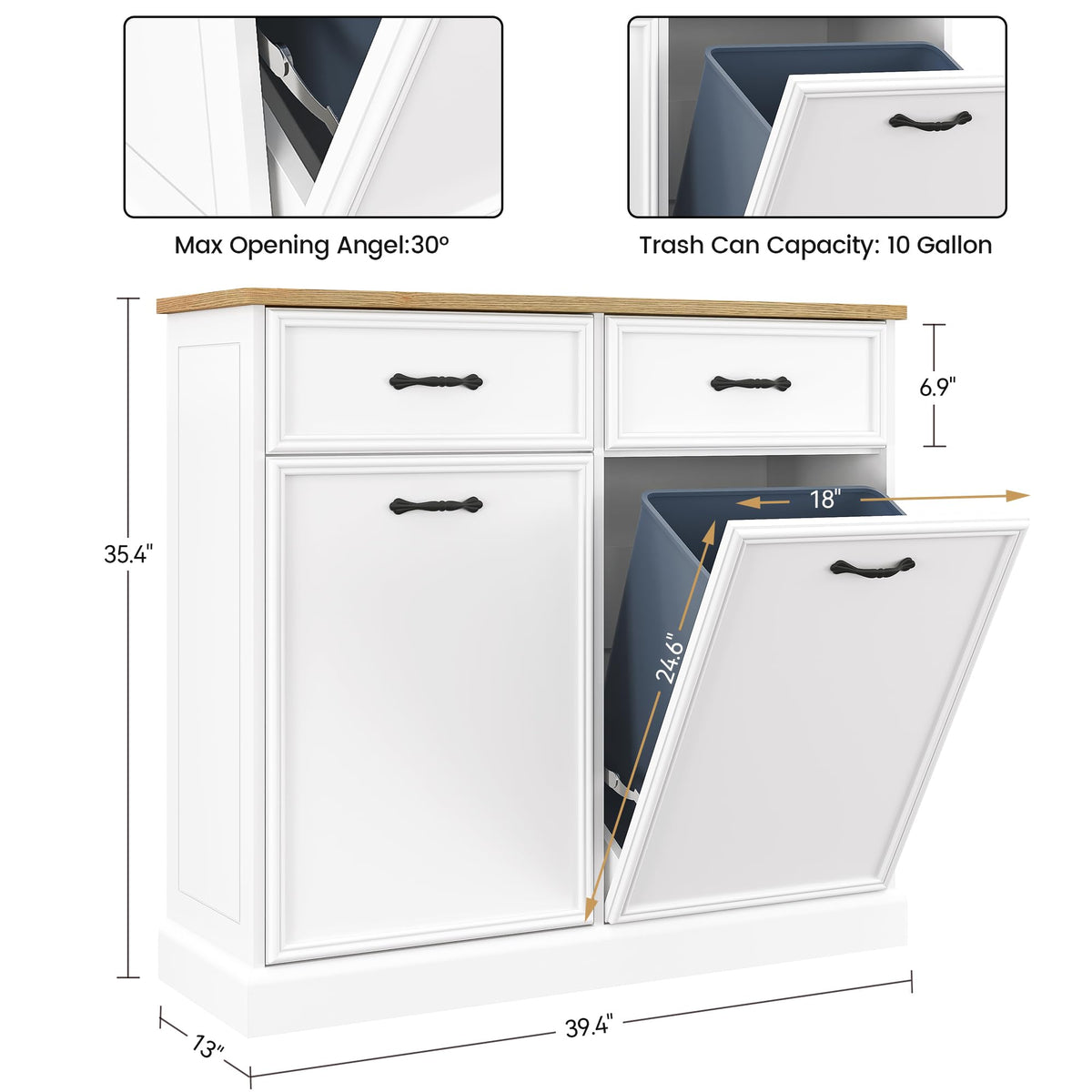 White Wooden Double Tilt Out Trash Cabinet H30013