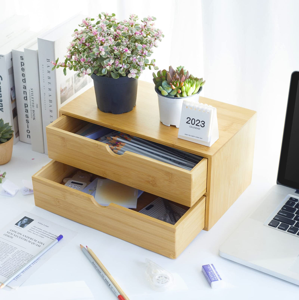Bamboo Desk Organizer with Drawers F6488