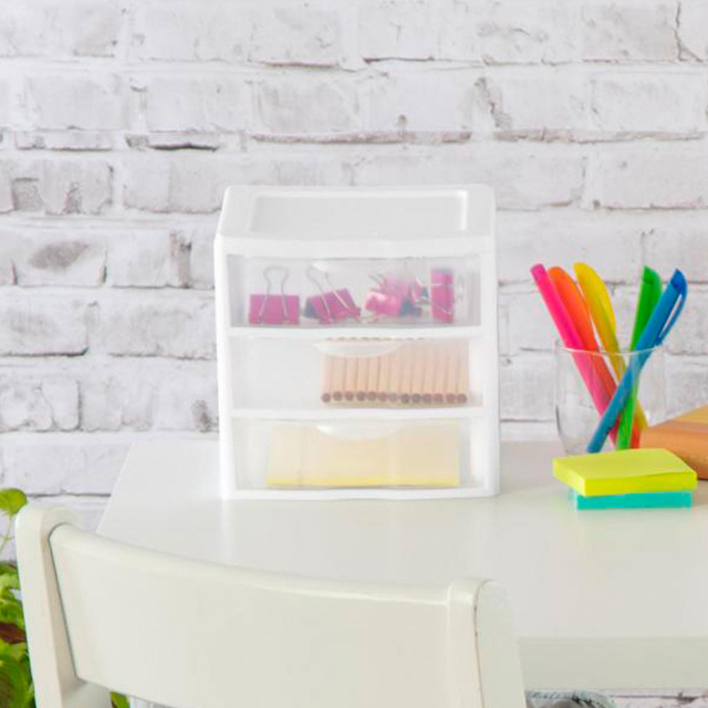 White Plastic 3 Drawer Desktop Storage Unit E60584