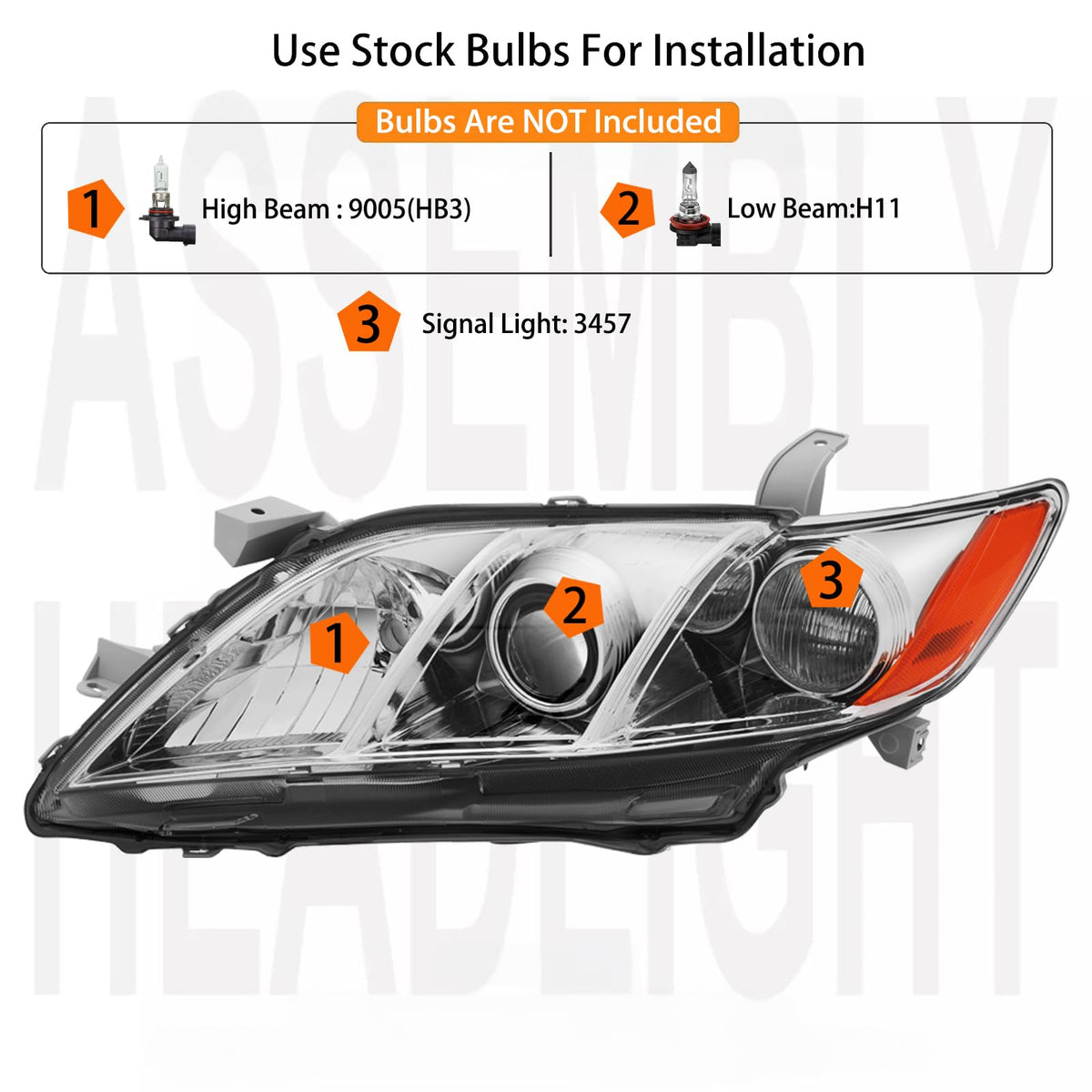 Headlights Assembly for 2007 2008 2009 Toyota Camry Chrome Housing Clear Lens V88021
