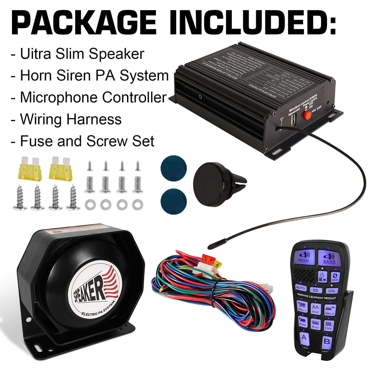 200W Multi-Tone Emergency Car Siren Speaker PA System Kit N1280