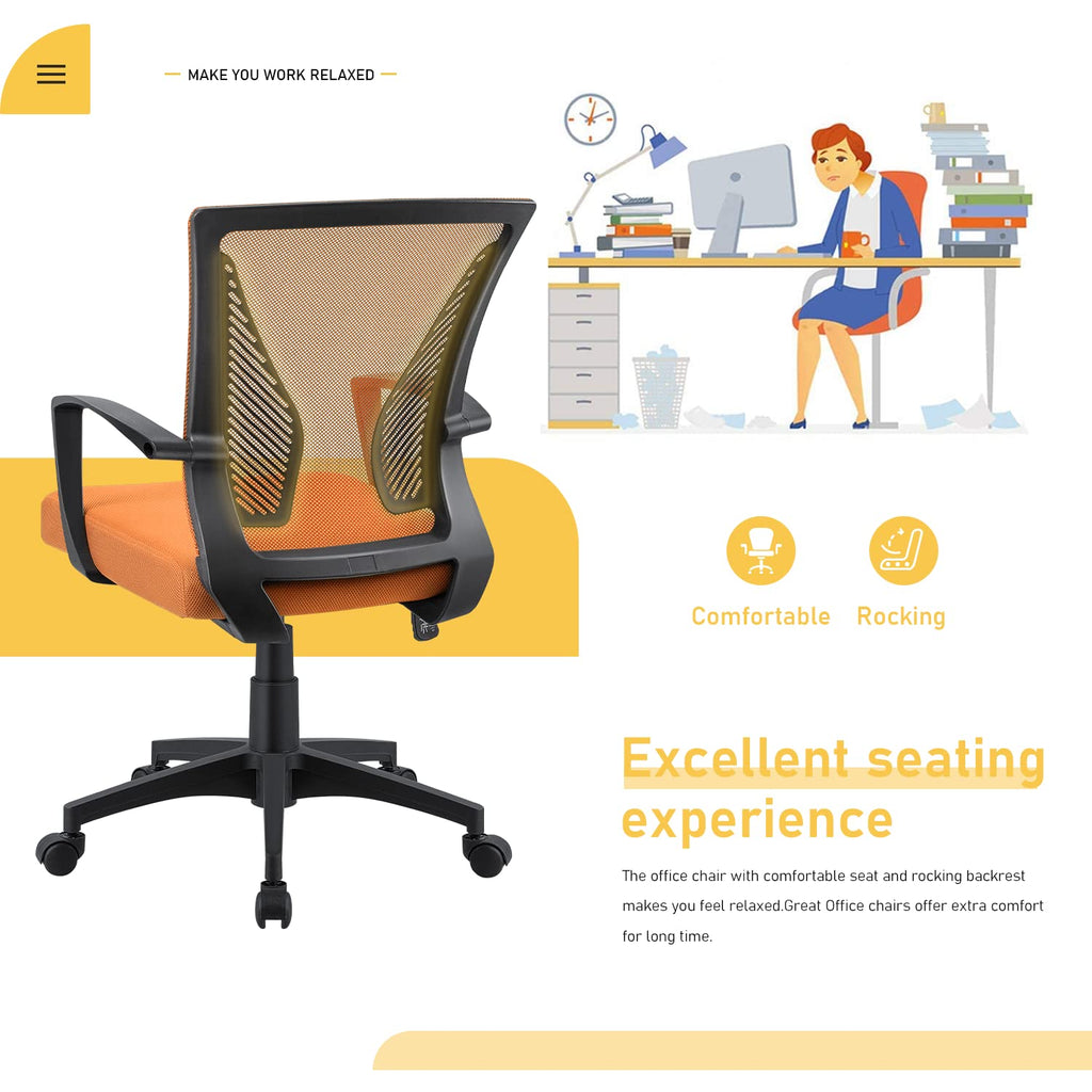 Orange Mid Back Mesh Ergonomic Office Chair with Armrest J537