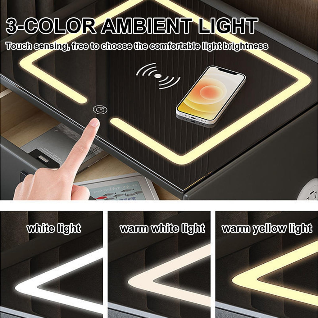 Smart LED Nightstand with 3 Drawers and Charging Station V953