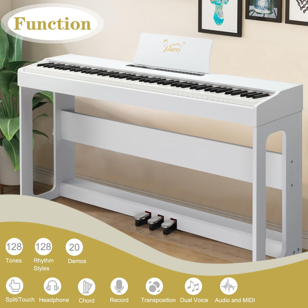 88-Key Digital Piano Full Weighted Hammer Action Triple Pedals White P832783
