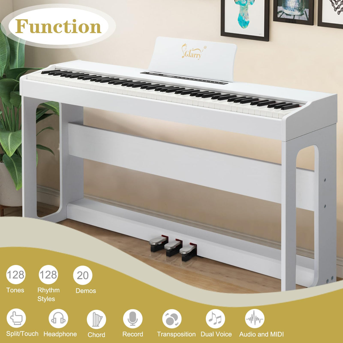 88-Key Digital Piano Full Weighted Hammer Action Triple Pedals White P832783