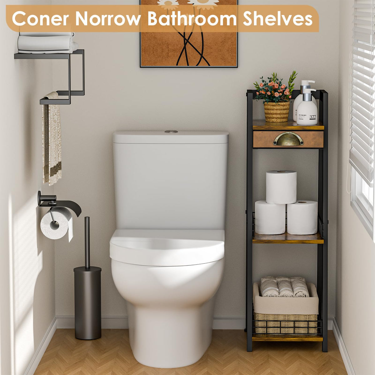 3-Tier Narrow Bathroom Shelves with Drawer E6960
