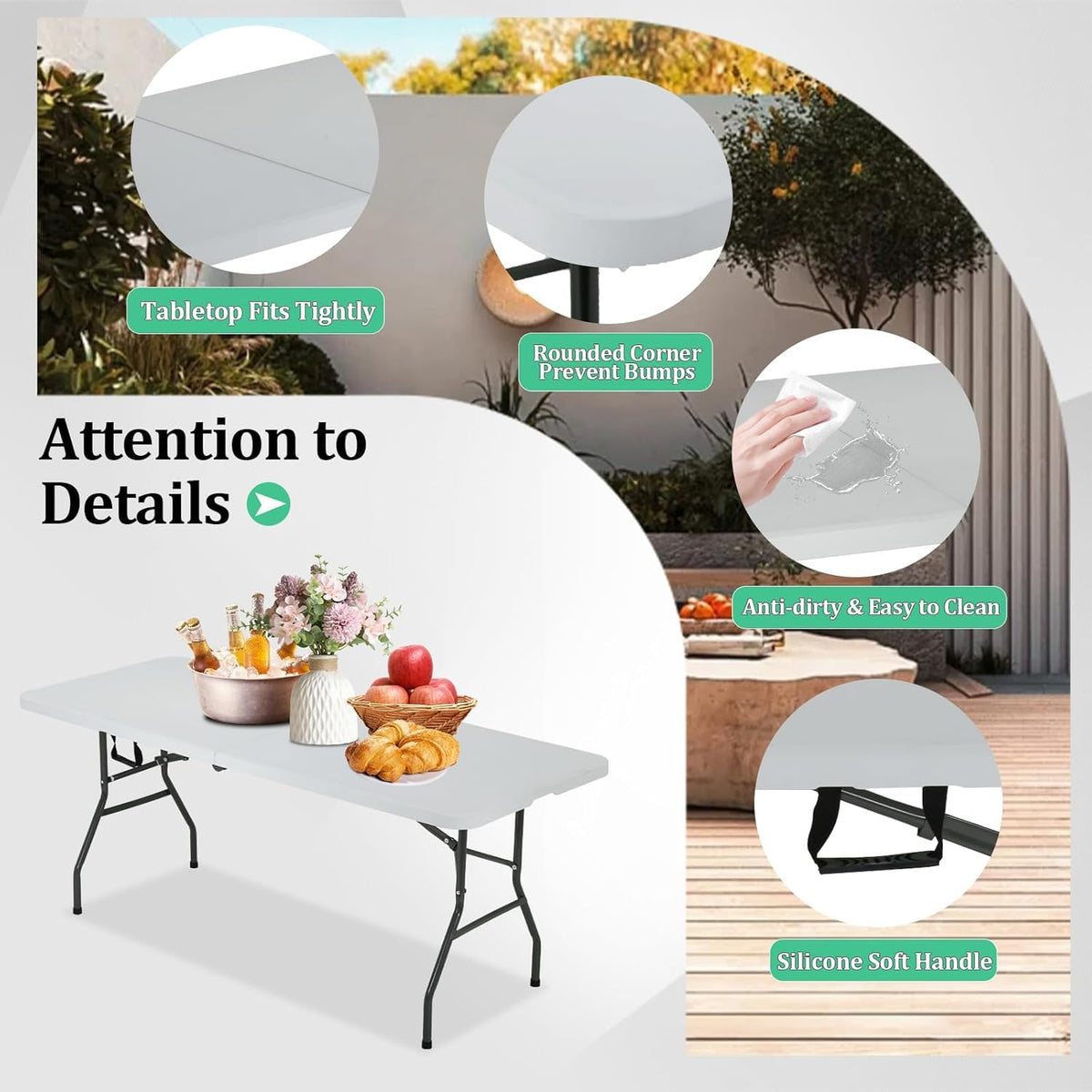 6 Ft White Folding Plastic Table W5913