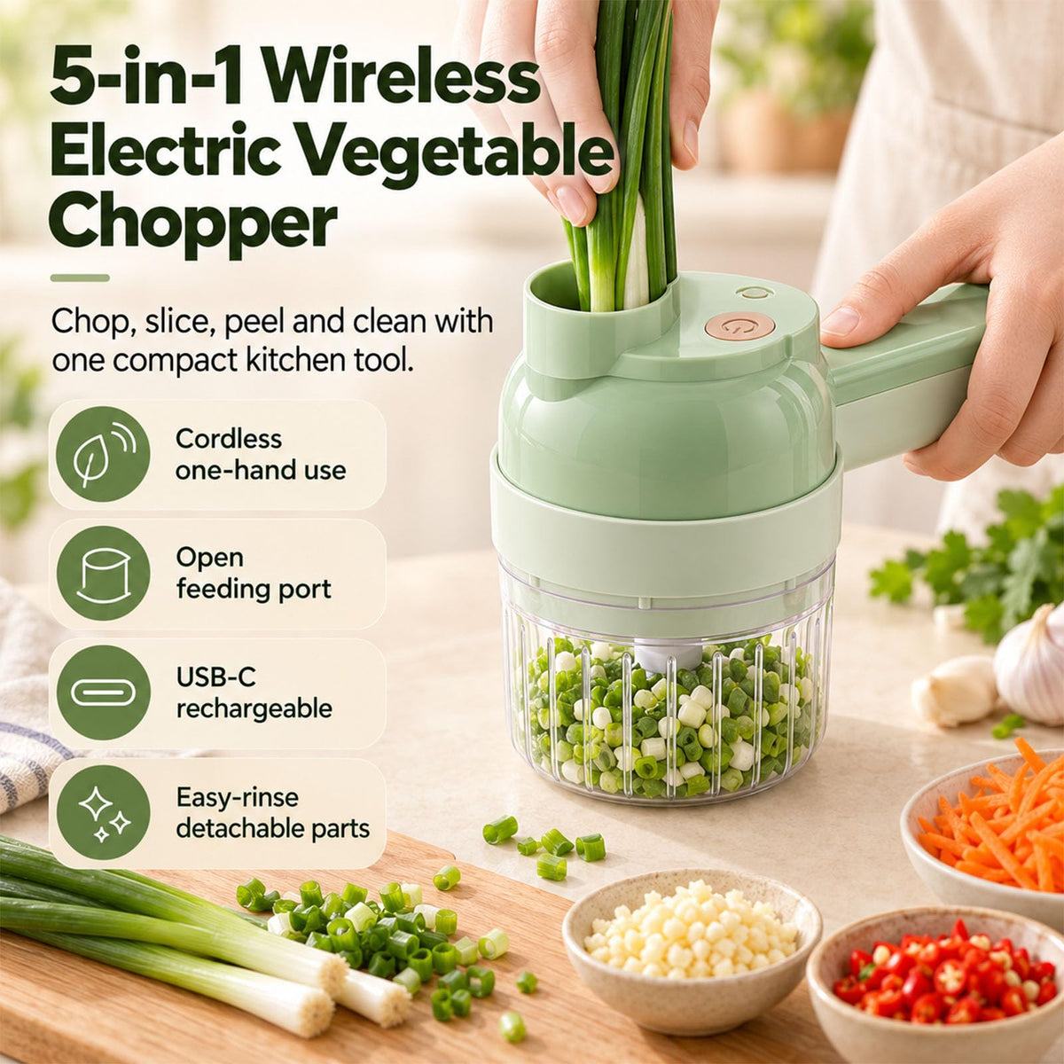 5-in-1 Wireless Electric Vegetable Chopper Z378446