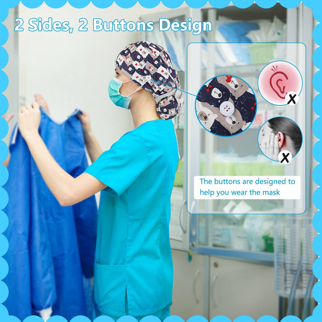 30 Pcs Scrub Caps with Buttons and Ribbon O814