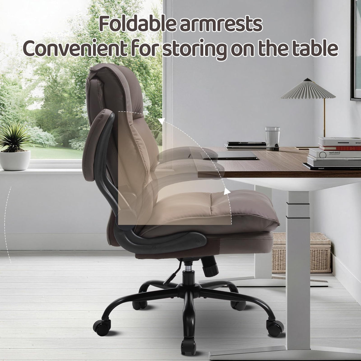 Brown Ergonomic Office Chair with Flip-up Armrests A370327