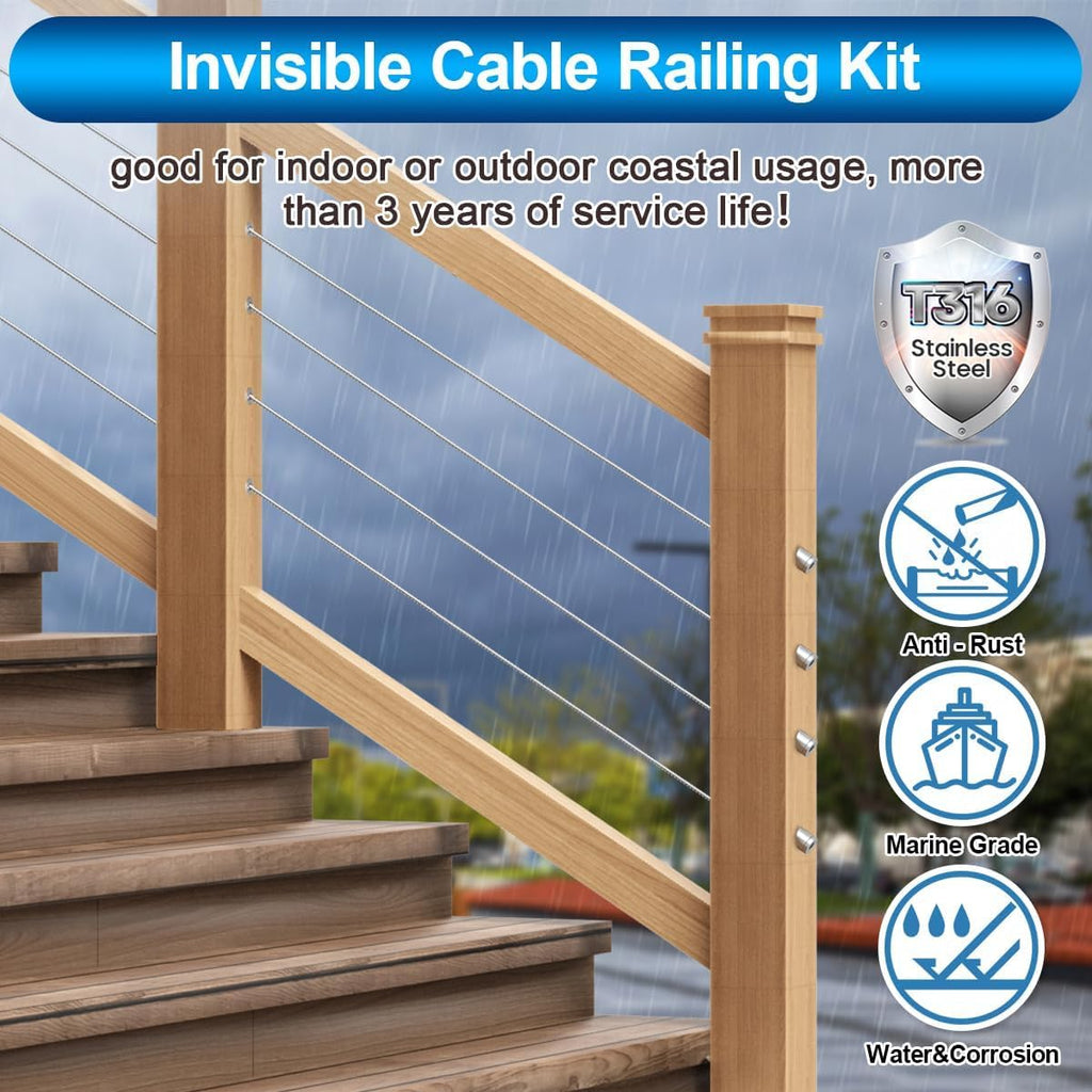 60 Pack T316 Stainless Steel 1/8" Cable Railing Kit K36566