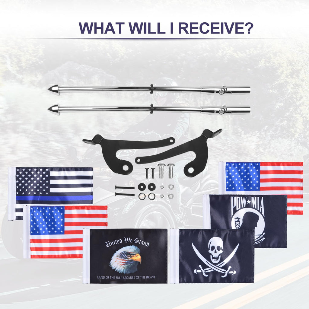 2 Pack Stainless Steel Flag Pole Mount Kit with 6pcs Flags A305088
