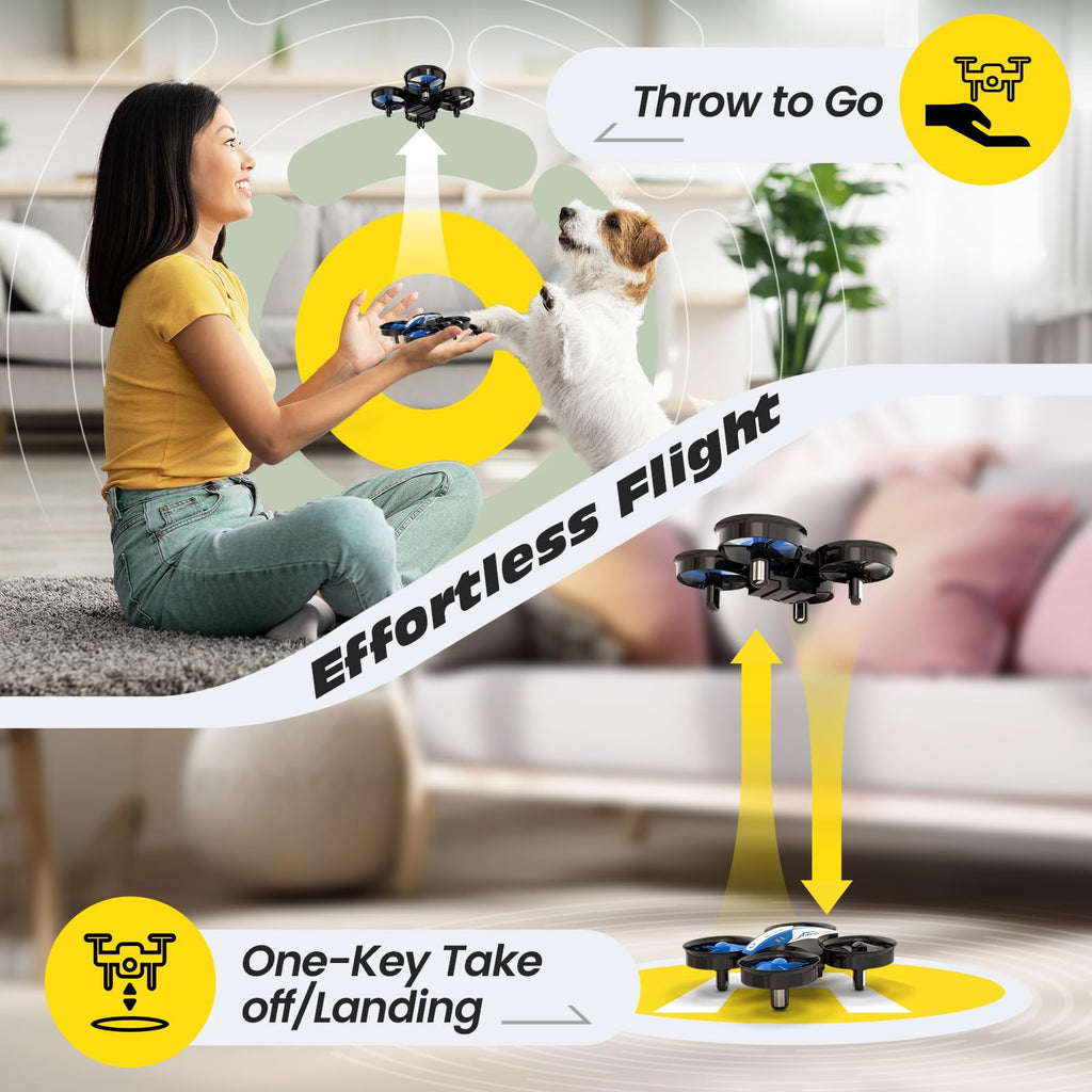 Mini Drone RC Nano Quadcopter with Auto Hovering 3D Flips and 3 Batteries Blue T527