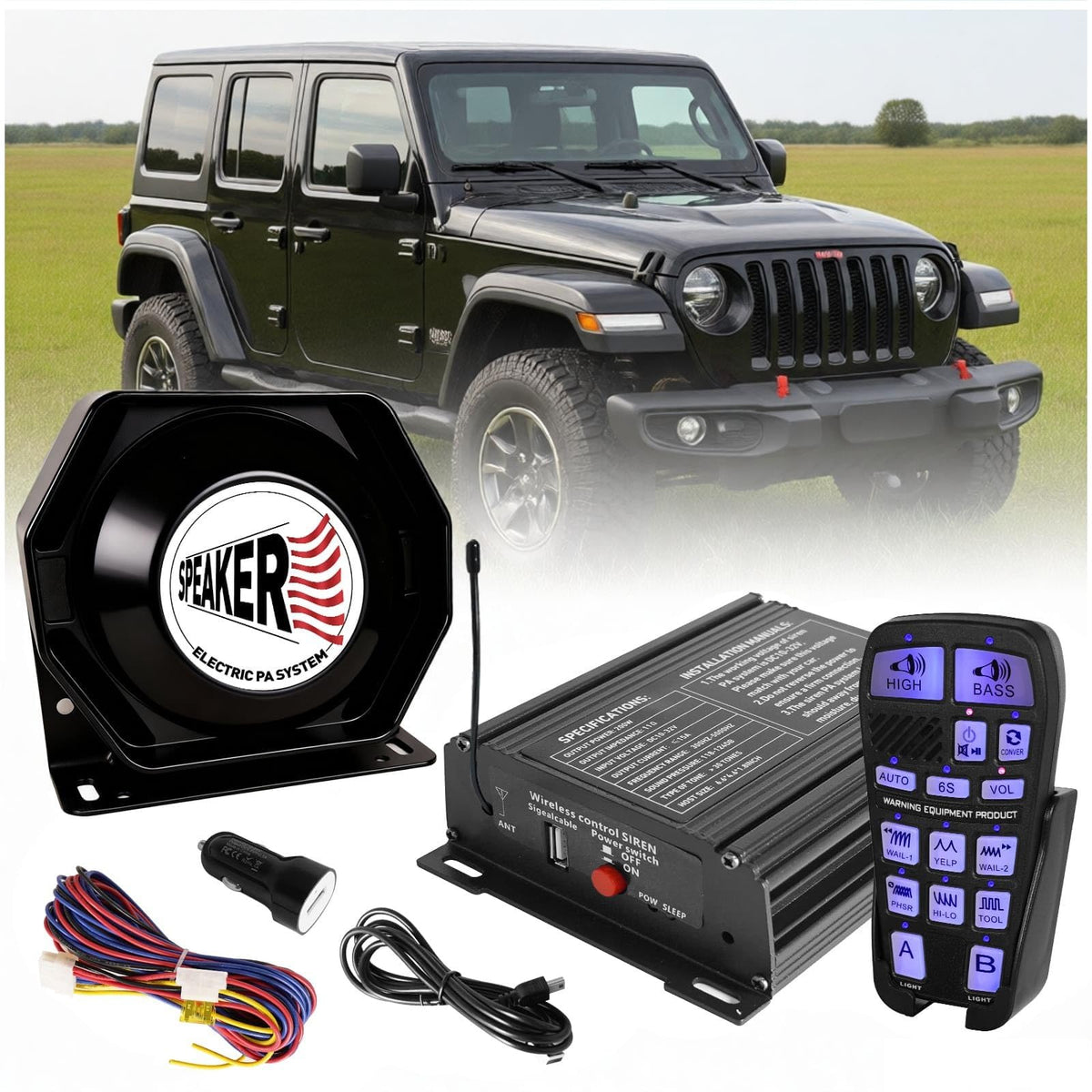 200W Multi-Tone Emergency Car Siren Speaker PA System Kit N1280