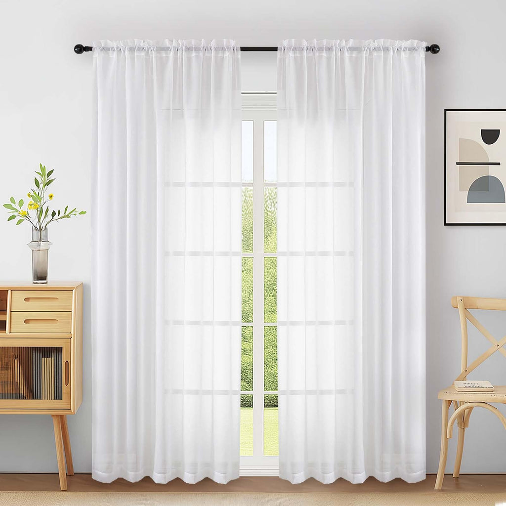 Extra Wide Sheer White Curtains 84 Inches Long 2 Panels G2317