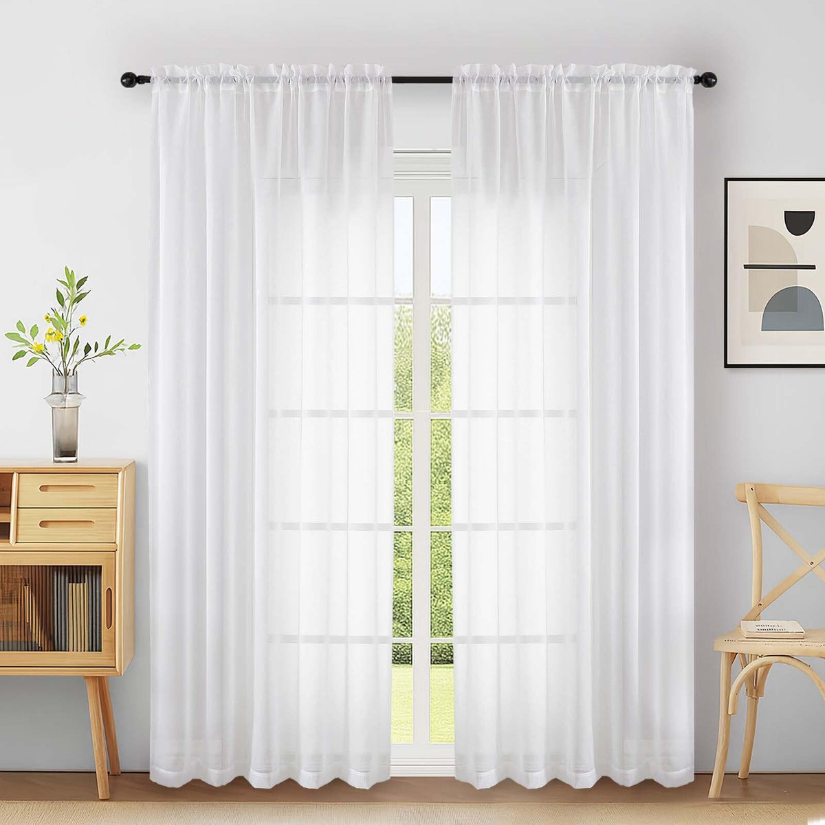 Extra Wide Sheer White Curtains 84 Inches Long 2 Panels G2317
