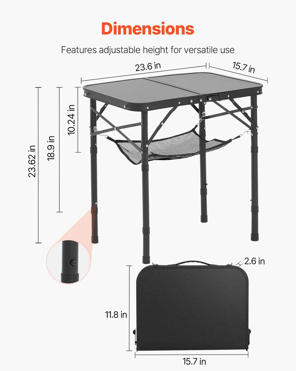 Folding Camping Table Adjustable Height Aluminum MDF 24 x 16 inch L2114