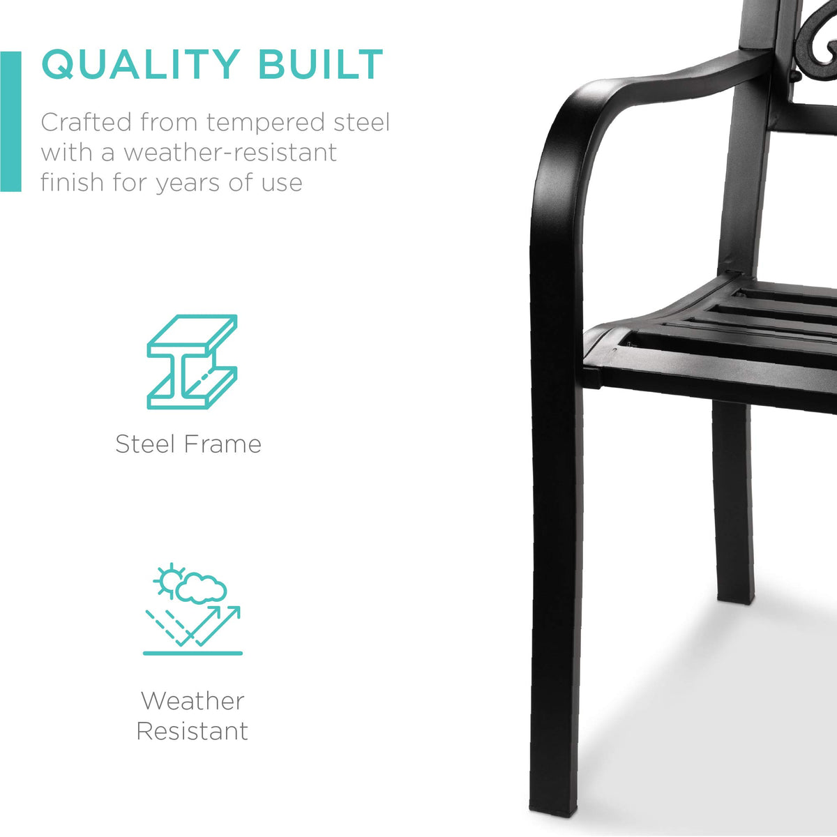 Black Steel Outdoor Bench with Floral Backrest R940237