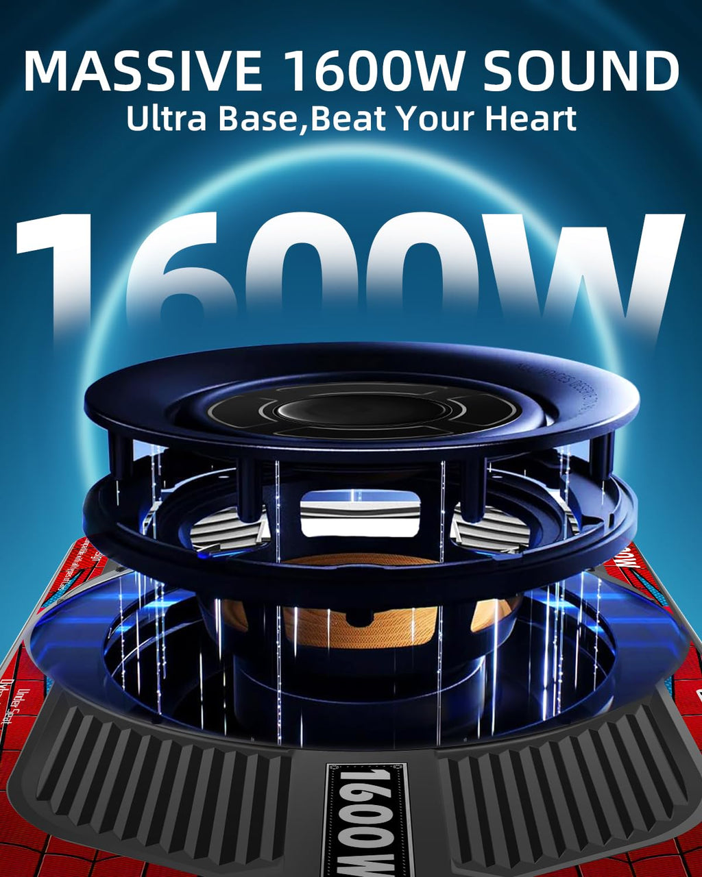 1600W Slim Underseat Car Subwoofer and Amp with RGB Light H65723