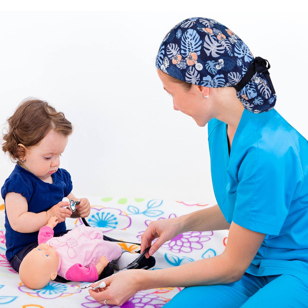 30 Pcs Scrub Caps with Buttons and Ribbon O814