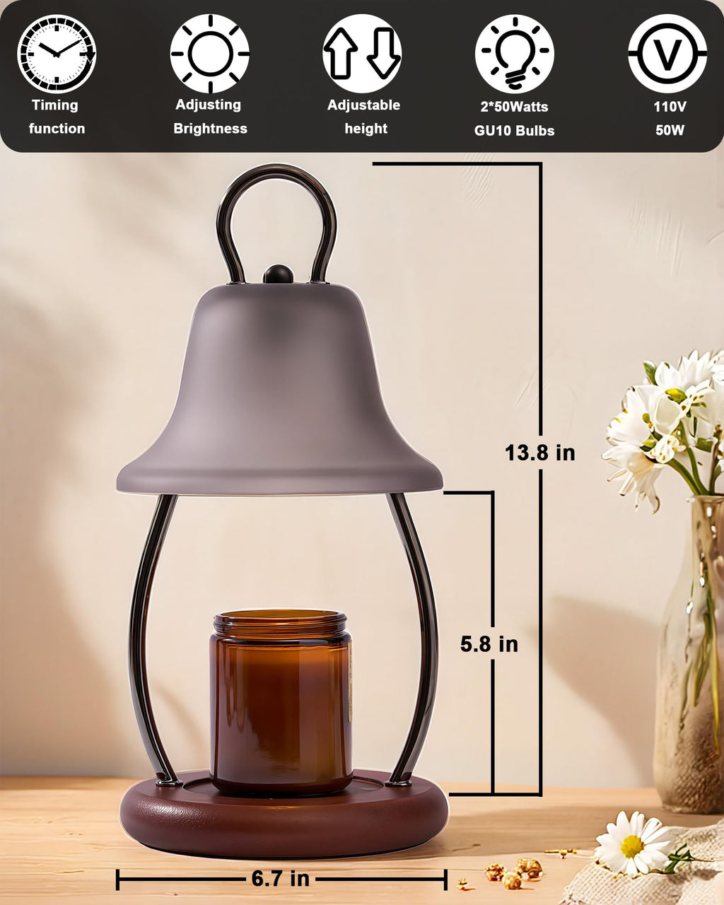 Black Dimmable Candle Warmer Lamp with Timer M936