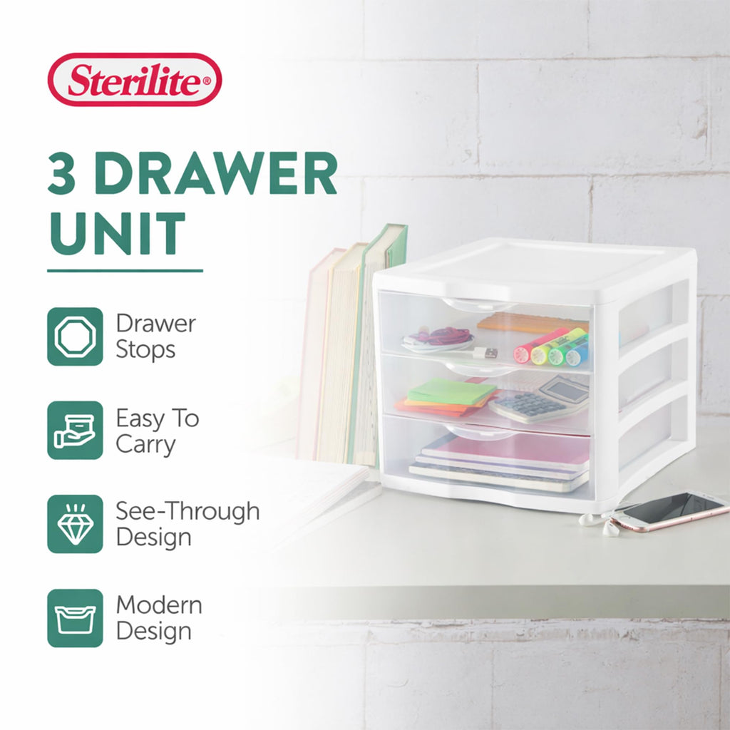 White Plastic 3 Drawer Desktop Storage Unit E60584