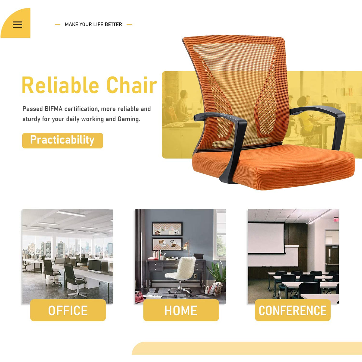Orange Mid Back Mesh Ergonomic Office Chair with Armrest J537
