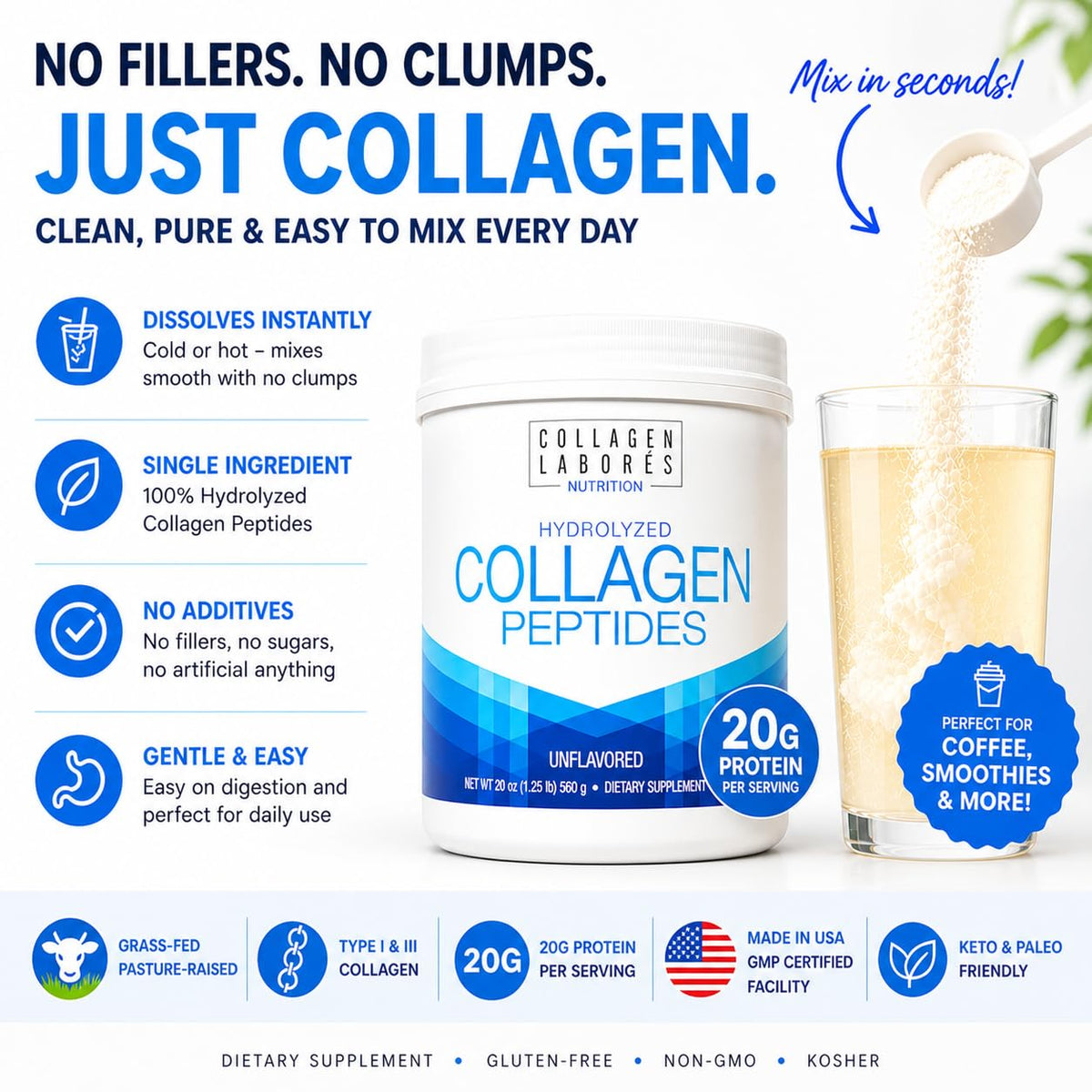 Hydrolyzed Collagen Peptides 20 oz Unflavored Powder I710207