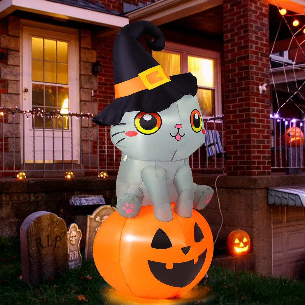 6 FT Halloween Inflatables Cat with Built-in LEDs H2208