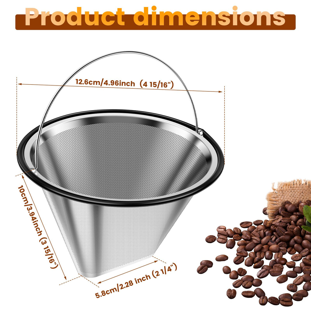 8-12 Cup Stainless Steel Reusable Cone Coffee Filter J613