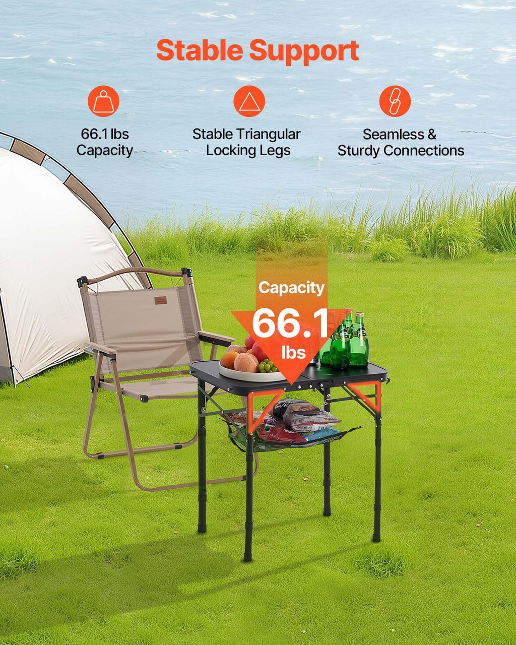 Folding Camping Table Adjustable Height Aluminum MDF 24 x 16 inch L2114