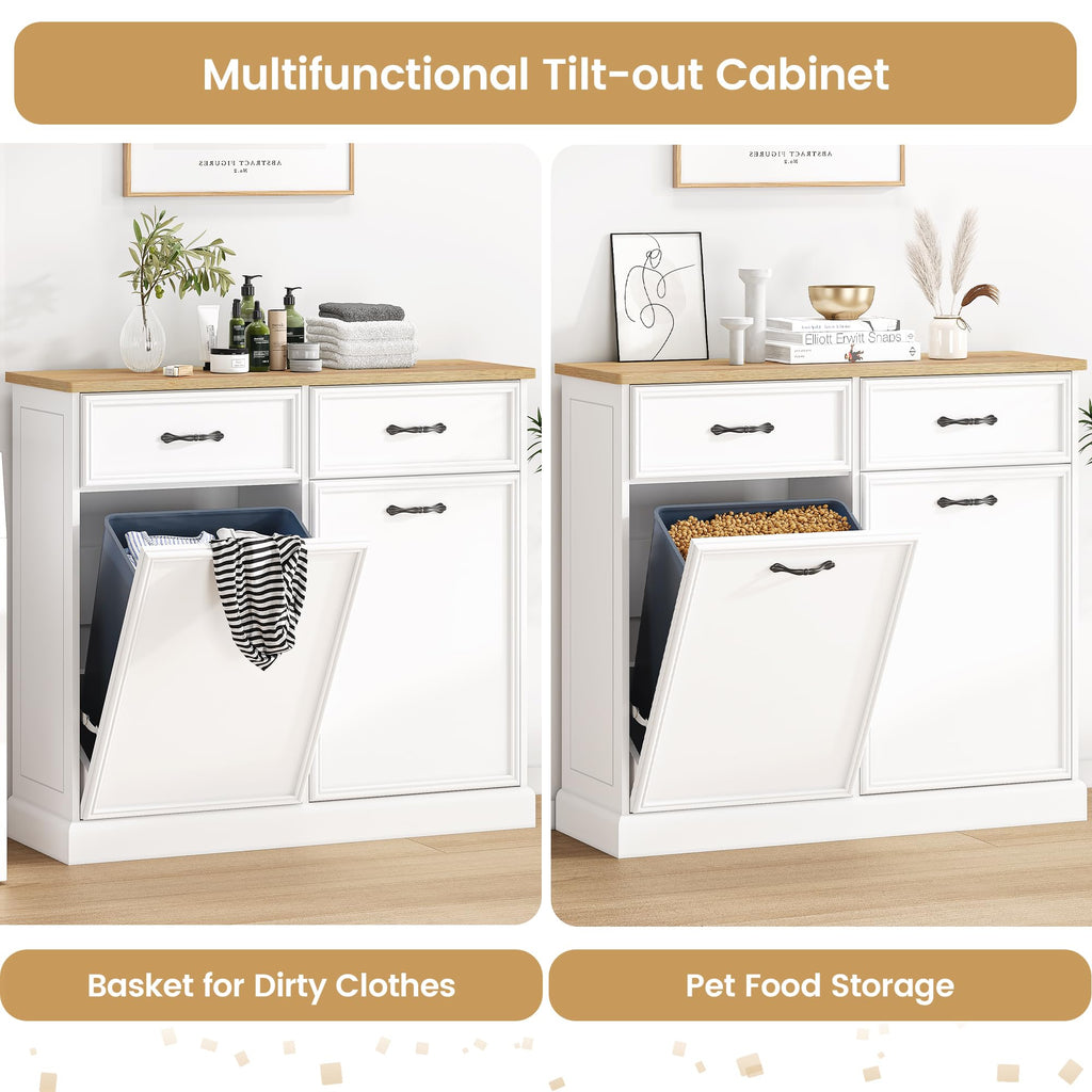 White Wooden Double Tilt Out Trash Cabinet H30013